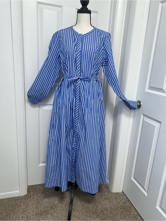 Free Assembly Dresses & Skirts - Striped Blue and White Long-Sleeve Maxi Dress with Self Tie